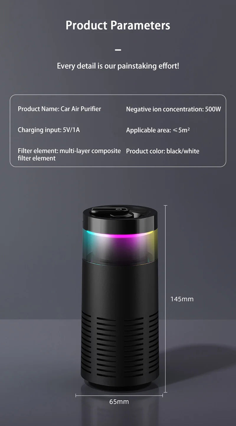 2026 New Car Air Purifier, A Negative Ion Ambient Light Car Air Purifier For Removing Formaldehyde And Odors Inside The Car