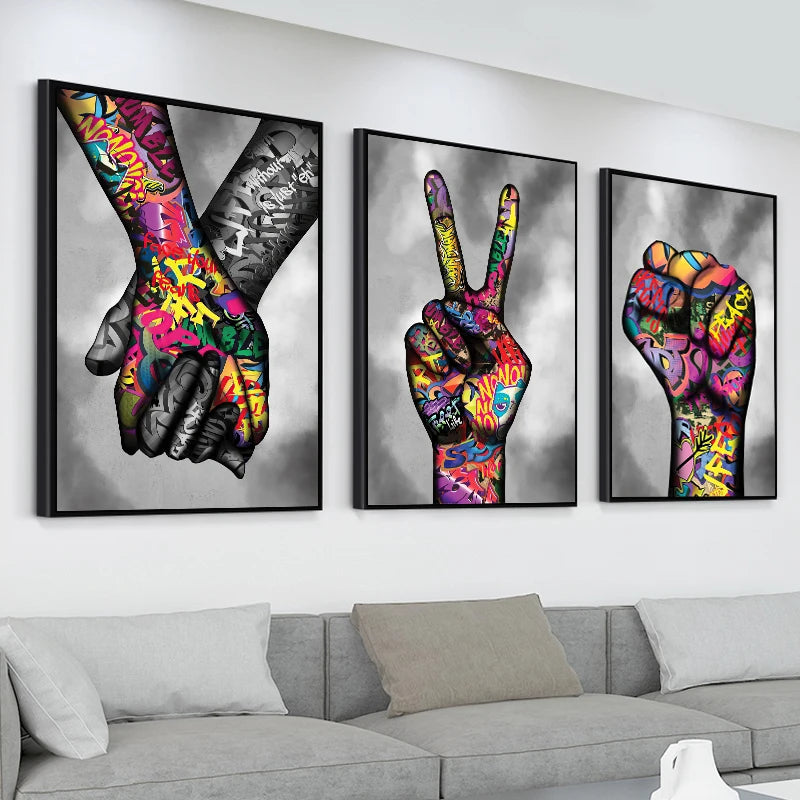 Graffiti Wall Art Home Decoration Painting Street Hand Gestures Love Kiss Modern Poster Print Pictures Abstract Pop Room Mural