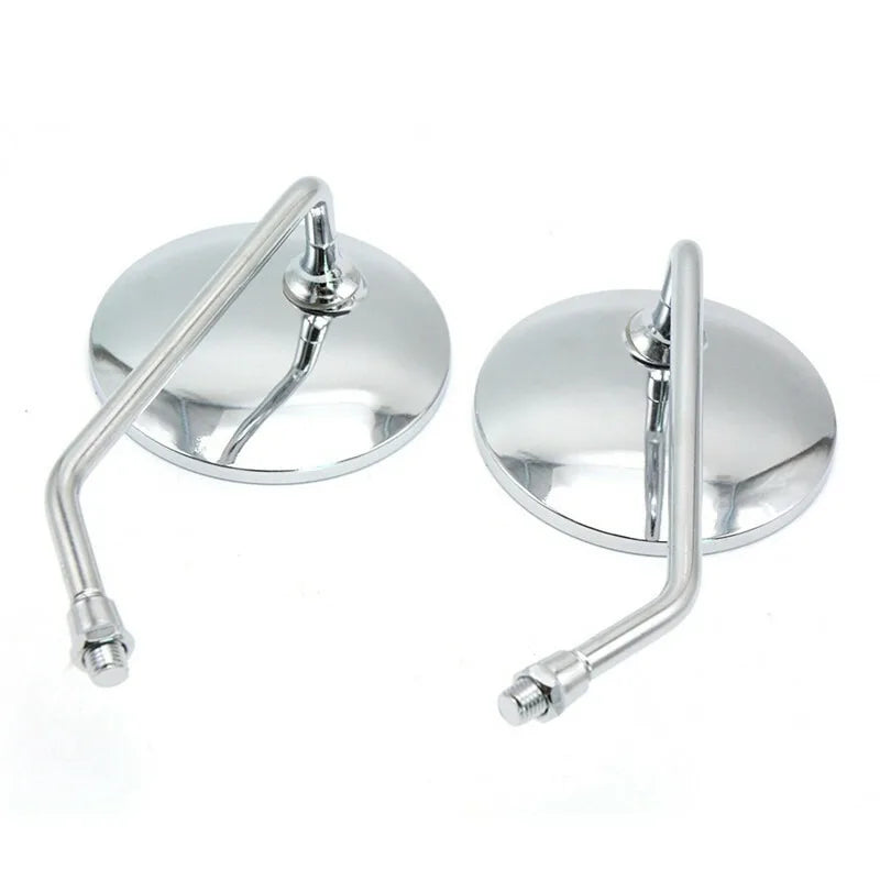A Pair Chrome Motorcycle Scooter Mirrors Universal Motorbike Rear View Mirror 10mm Thread Round Oval Convex Mirrors