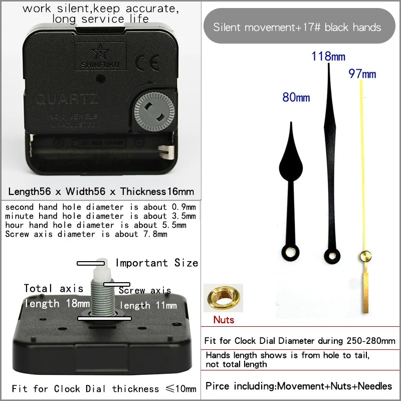 Clock Mechanism With Hands Silent Plastic DIY Accessory Kits Sweep Quartz Movement