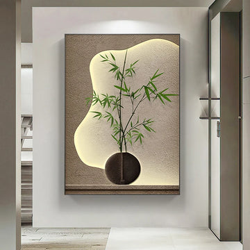 Large Simple Japanese Bamboo Wall Art with Light and Shadow Texture Modern Canvas Decor, Bedroom Minimalist Wall Art No Frame