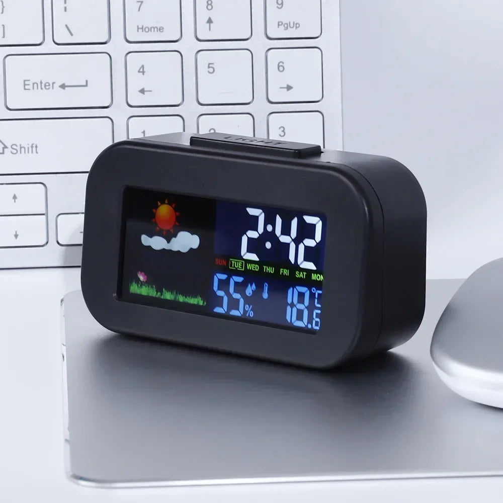 Weather Station Clock with Color Display - Temp & Humidity Monitor, Ba ...
