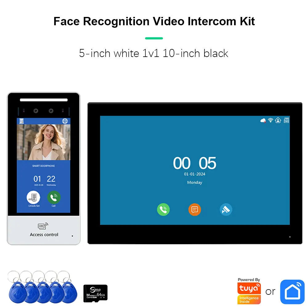 ANJIELO 5IN1 Unlock AI Face Recognition Video Intercom Smart Doorbell Villas High-rise Buildings Apartment Office TUYA Smart
