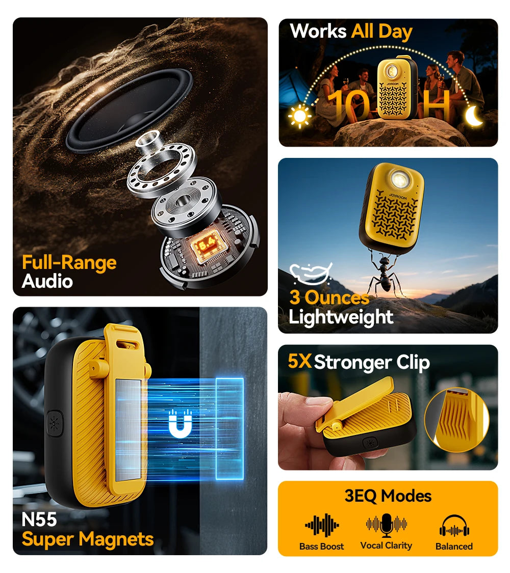 Joyroom Magnetic Bluetooth 5.4 Speakers Wearable Clip-On Wireless Waterproof Speaker with Light Clean Sound/ENC Built-in Mic