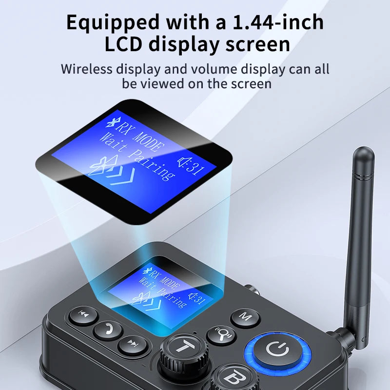 Bluetooth 5.4 Audio Transmitter Receive Support AUX/COAXIAL/SPDIF/TF/U disk with LCD Display for Home Stereo TV Speakers PC