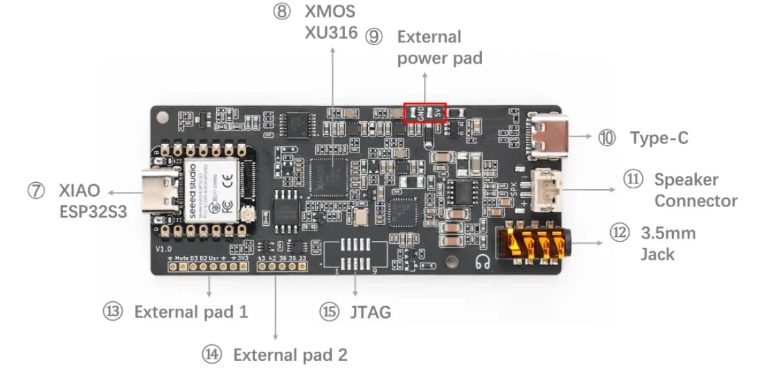 ReSpeaker Lite Voice Assistant Kit ESPHome Home Assistant 2 Mic Array with XIAO ESP32S3 pre-soldered, Mono Enclosed Speaker