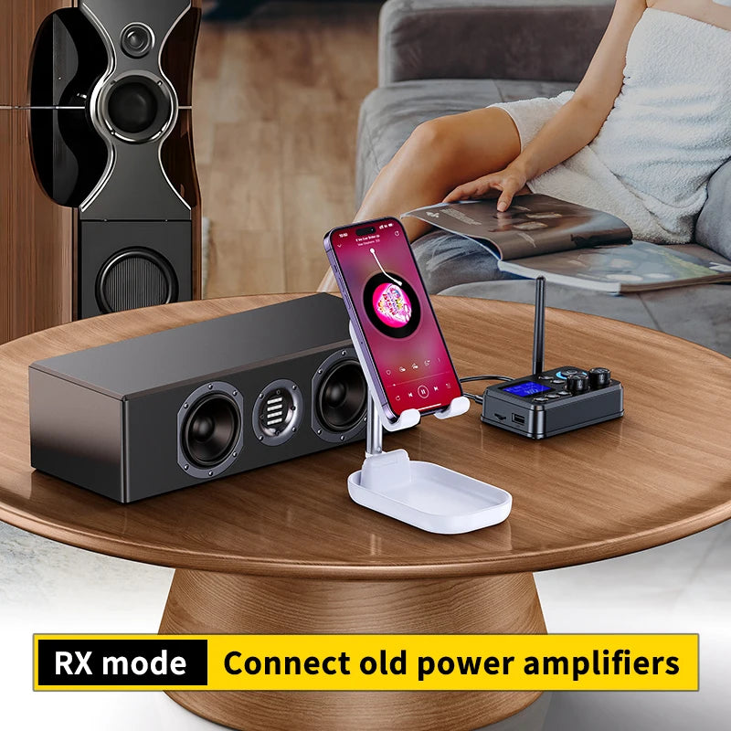Bluetooth 5.4 Audio Transmitter Receive Support AUX/COAXIAL/SPDIF/TF/U disk with LCD Display for Home Stereo TV Speakers PC