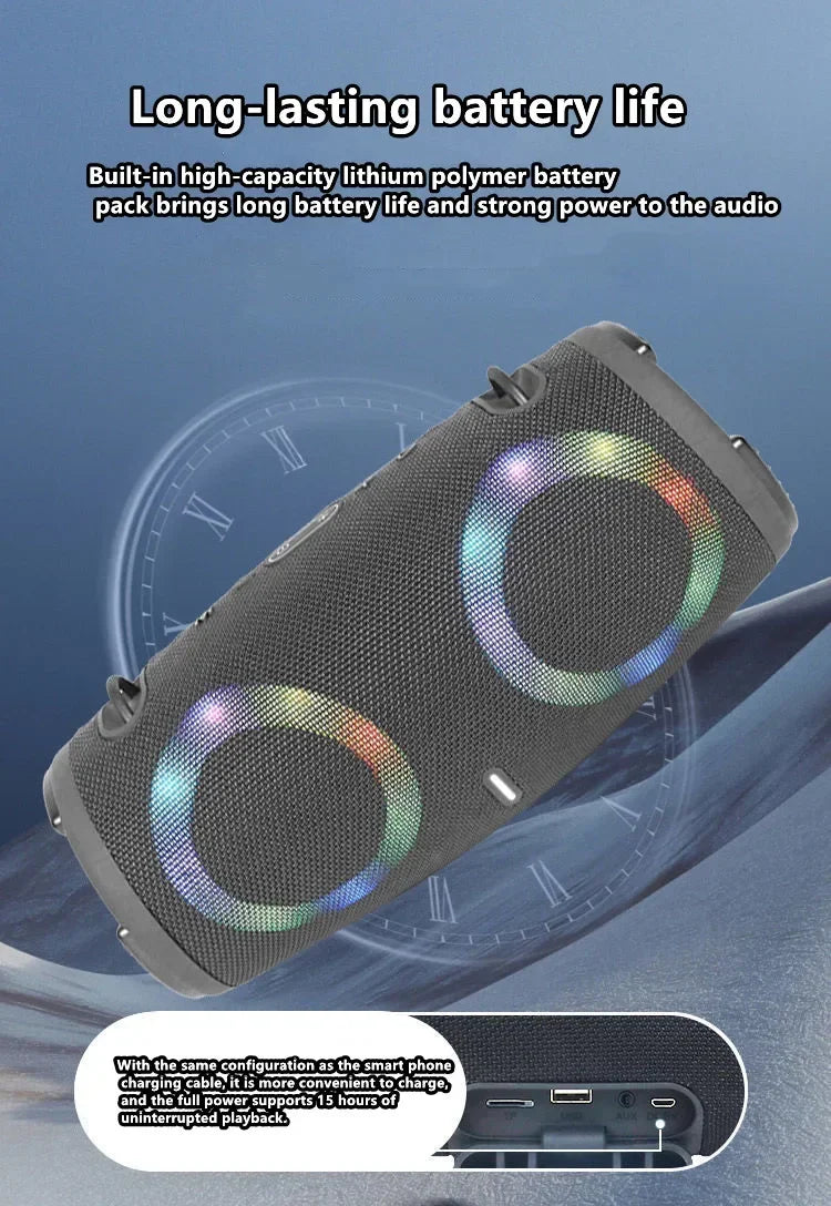 30W high power bluetooth speaker portable RGB colorful light waterproof wireless subwoofer 360 stereo surround TWS FM boombox