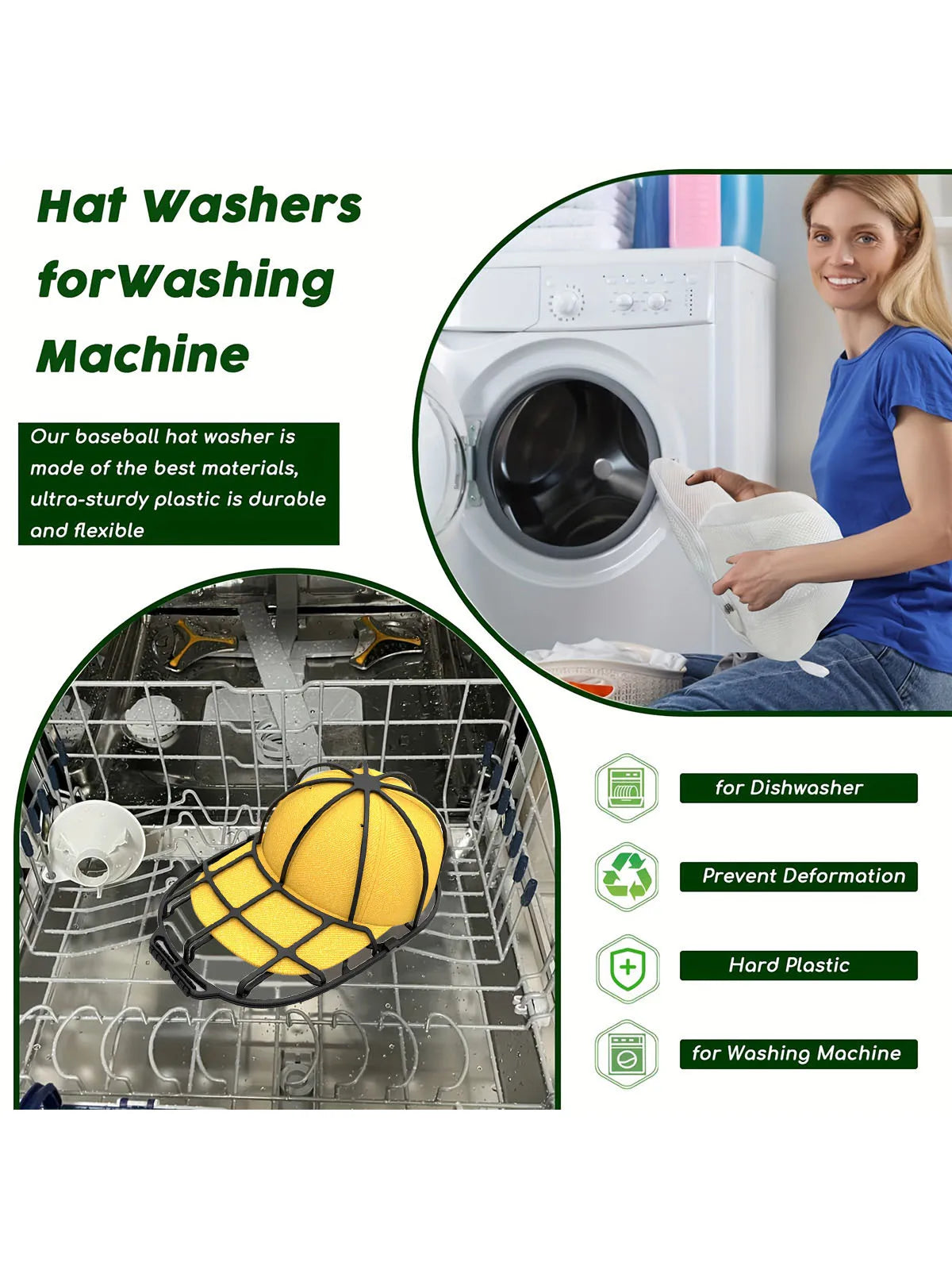 Baseball Cap Washer Bag for Washing Machine | Anti-Deformation Hat Cleaning Cage Frame Holder Home Laundry Guard Support