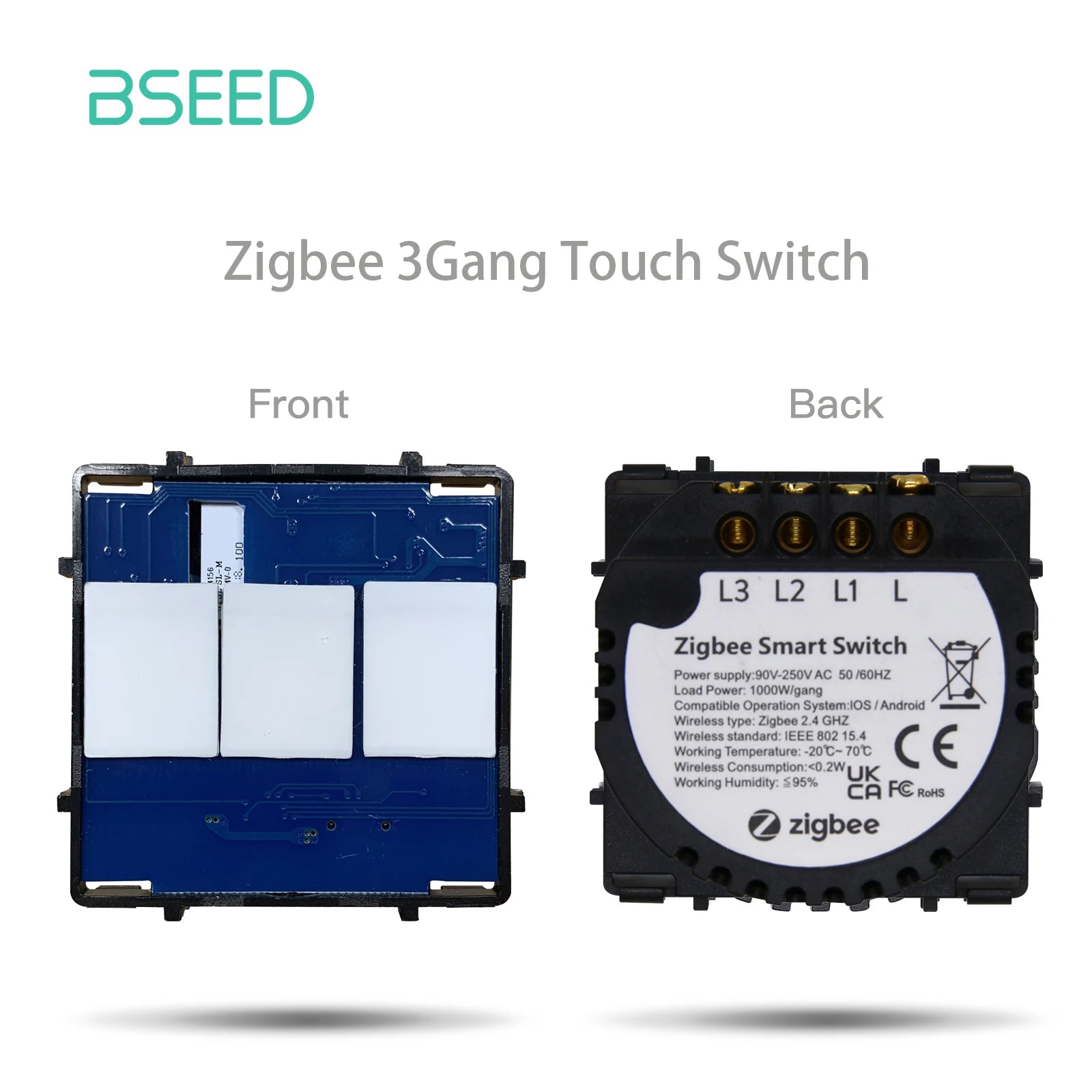 BSEED 1/2/3Gang Smart Zigbee Switches Function Part Touch Glass Front Panel EU Wall Socket Smart Plug DIY Parts Free Combination