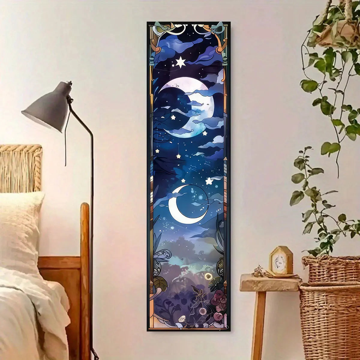 Retro Sun and Moon Scenery Tapestry Hippie Floral Aesthetic Tapestry Wall Hanging  Flower & Plants Night Sky Wall Decoration