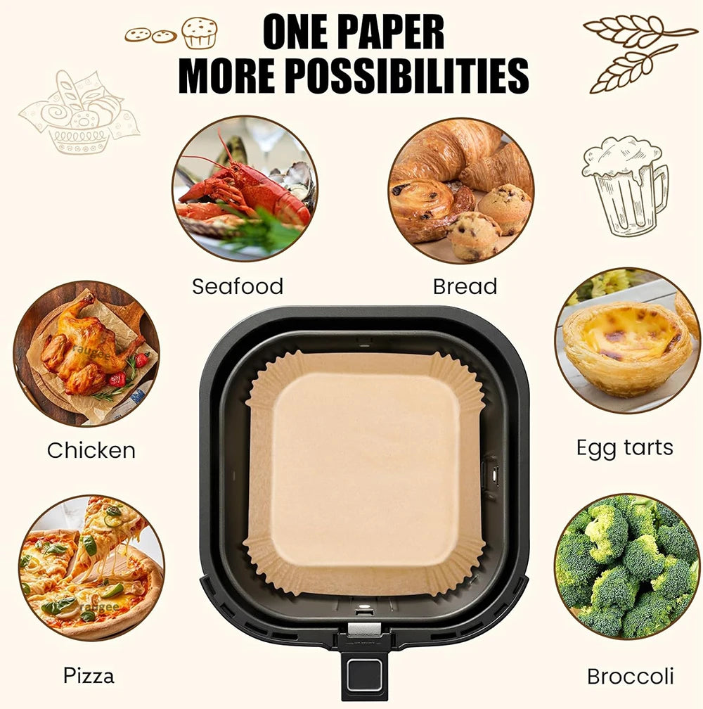 Air Fryer Paper 100pcs Disposable Air Frying Baking Paper Round Square Air Fryer Liners Baking Paper Air Fryer Accessories 50pcs