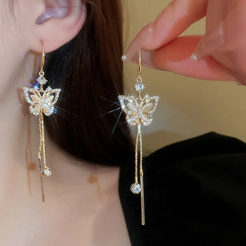 New Fashion Trend Unique Design Elegant Delicate Zircon Butterfly Tassel Earrings For Women Jewelry Wedding Party Premium Gifts