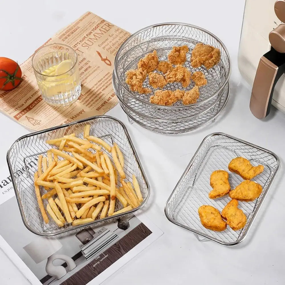 Durable Stackable Air Fryer Rack Non-Stick Stainless Steel Airfryer Tray Grilling Rack Kitchen Gadgets
