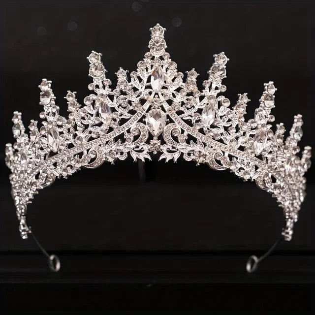 Bridal Headwear Luxury Silver-Color Crystal Water Drop Rhinestone Tiara Necklace Earrings Wedding 4 Pcs Jewelry Set