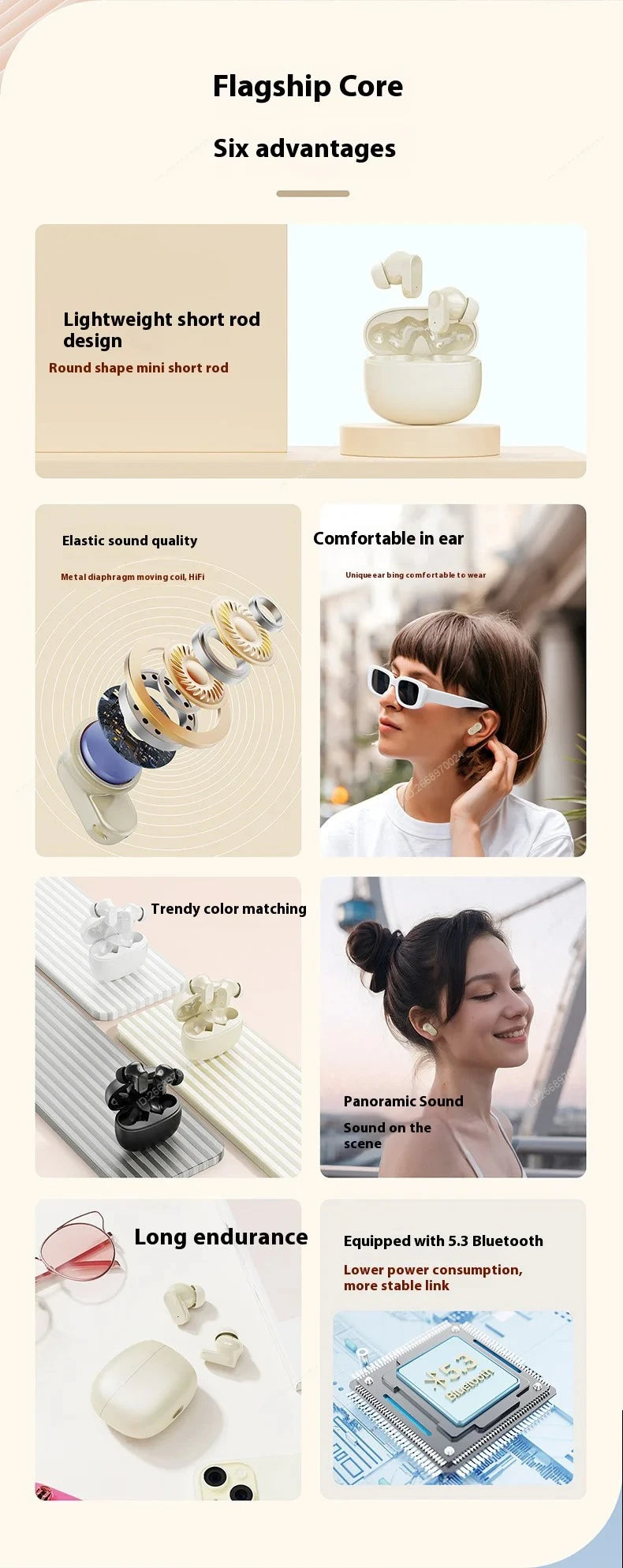 Wireless Bluetooth Earbuds Comfort Fit Metal Diaphragm Hi-Fi Sound Long Battery Life Earphones ENC Noise Cancellation With Mic