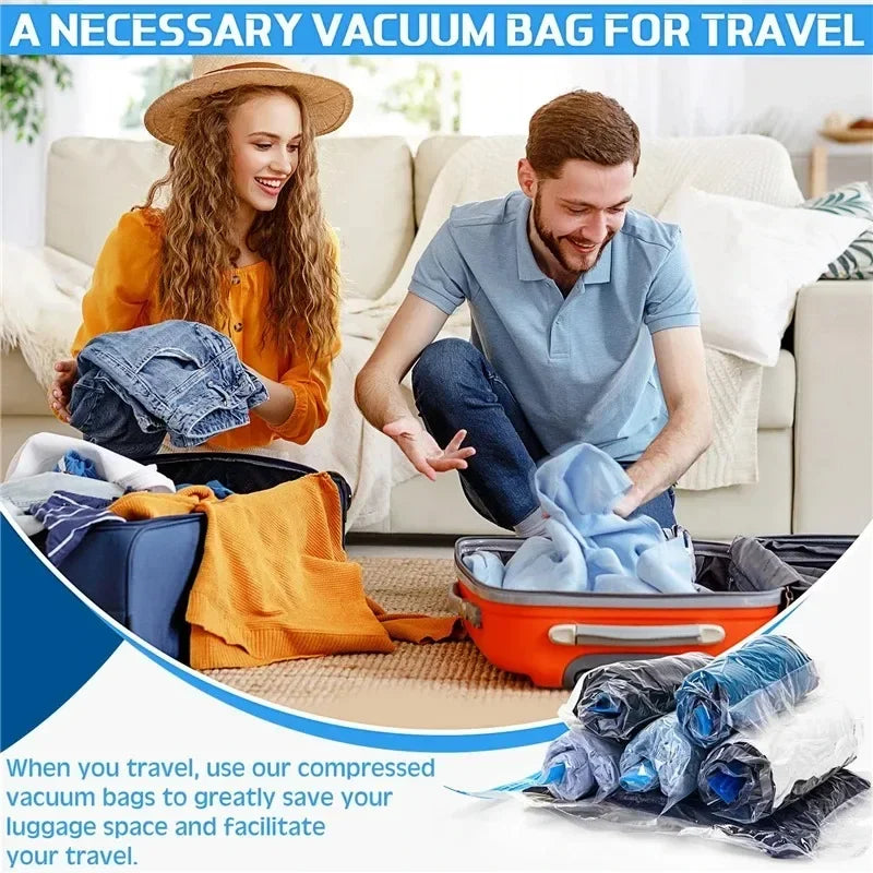 5pcs Compression Bags For Travel, Travel Compression Bags Vacuum Packing Space Saver Bags, Reusable Roll-Up Compression Bag