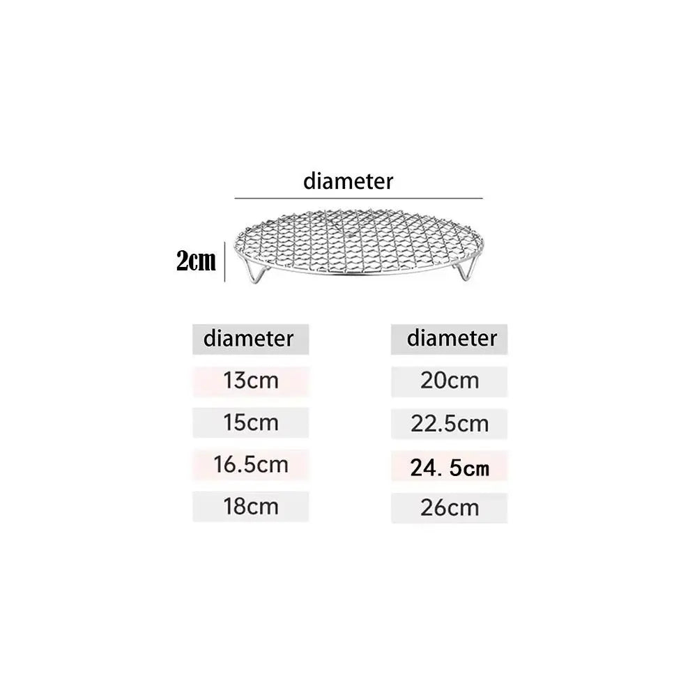 Round Air Fryer Rack Stackable Stainless Steel Grid Grill BBQ Net with Foot Cooling Rack Steam Baking Rack For Home Kitchen