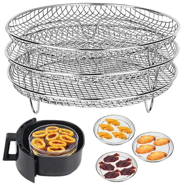 Durable Stackable Air Fryer Rack Non-Stick Stainless Steel Airfryer Tray Grill Basket Kitchen Gadgets