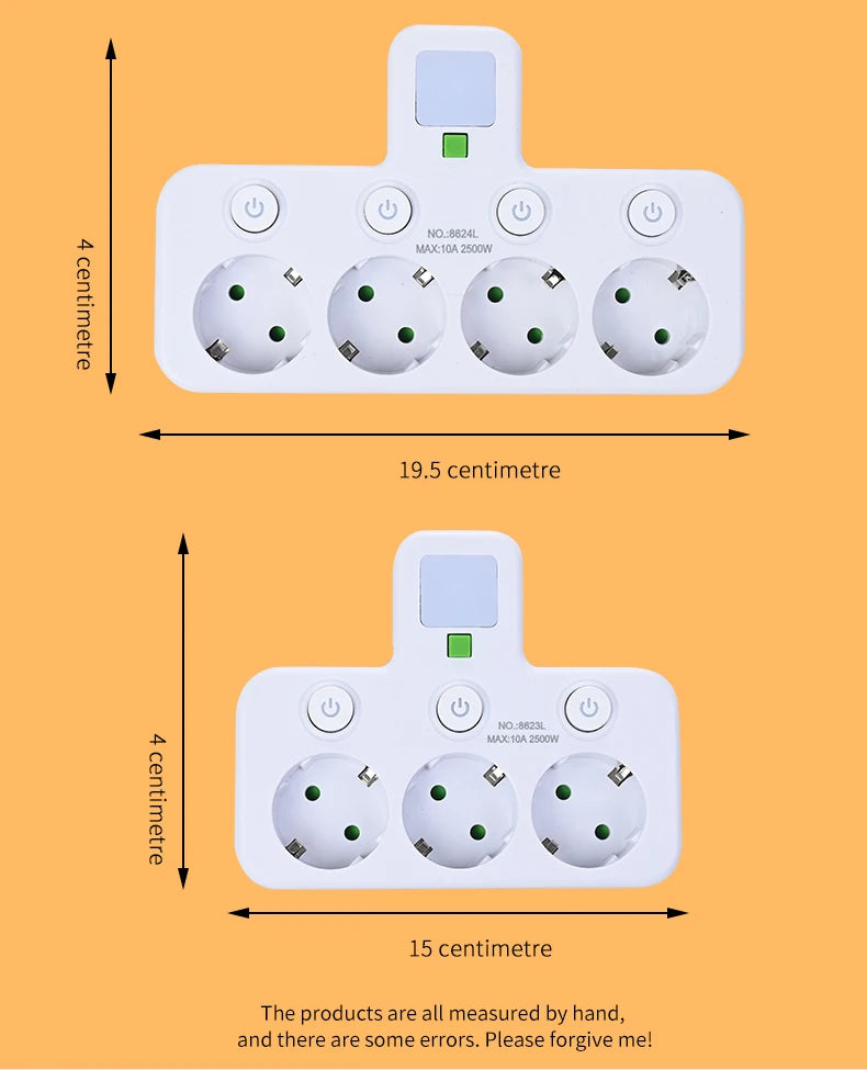 Wireless Wall Charger Socket with 3 AC Outlets +2 USB Ports+ 1 Type C 6-in-1 Plug Socket EU Plug Fast Charging power board