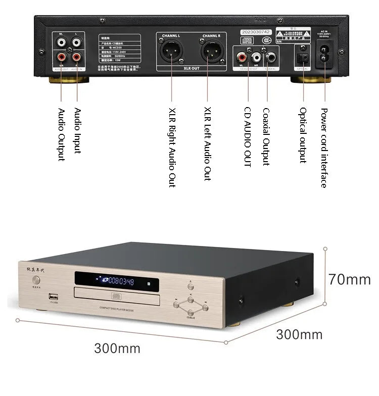 Audiophile HIFI CD Player Bluetooth 5.0 USB Lossless Music Player Balanced Digital Optical Coaxial Output DTS Music Turntable