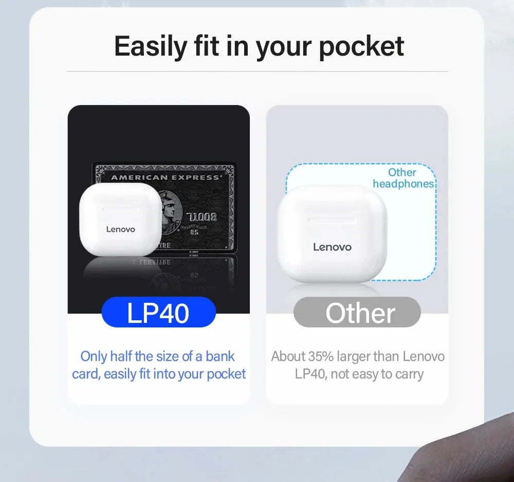 New Lenovo LP40 Earphones TWS Wireless Bluetooth Earbuds Bass Touch Control Stereo Noise Reduction Long Standby Original