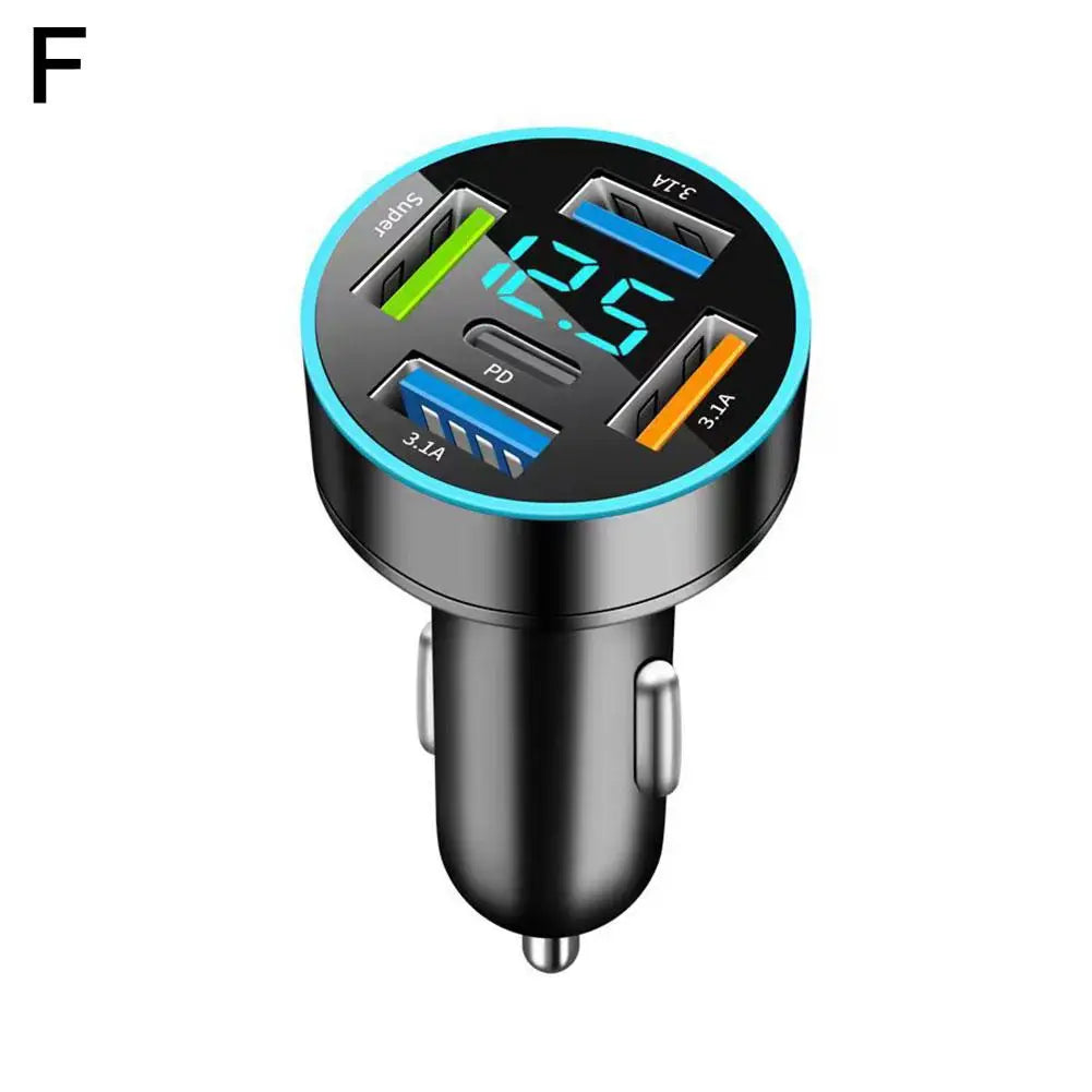 New Digital Display Car With 4usb Car Charger 66w Fast Charging Car Mobile Phone Adapter PD Mobile Phone Charging Head