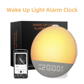 Smart Wake Up Light Sunrise Alarm Clock White Noise Machine Bluetooth Speaker with 30 Sleep Sound for Heavy Sleeper Perfect Gift
