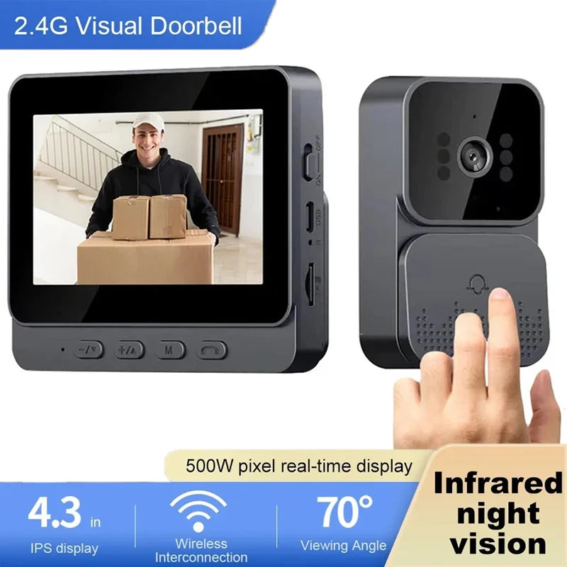 Smart WiFi 2.4G Wireless Doorbells Video Intercom Camera Inteligente Night Vision 4.3inch HD Screen For Security Home Apartment