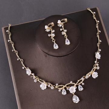 Fashion Flower Rhinestone Zircon Wedding Necklace Earring Set for Bridal Jewelry Women Wedding Dresses Accessories Party Gift