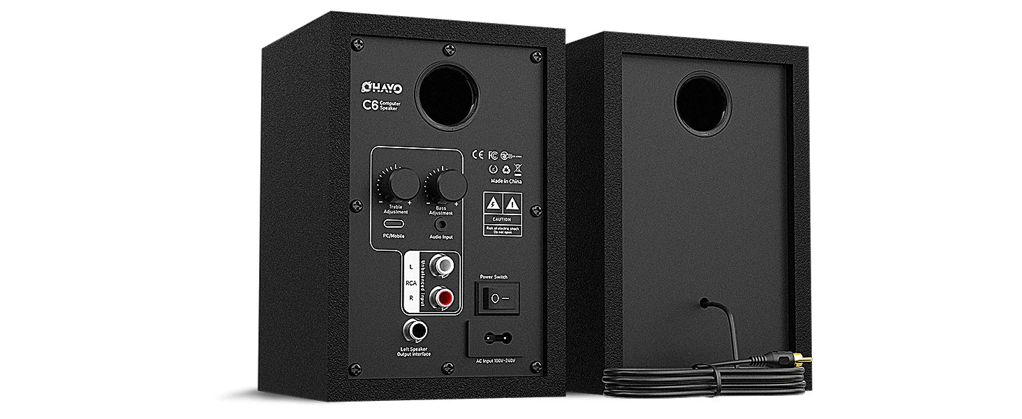 OHAYO 60W Computer Speakers for Music Gaming, Active Bluetooth 5.3, Stereo 2.0 Speakers for Desktop PC or Laptop, Aux RCA Input