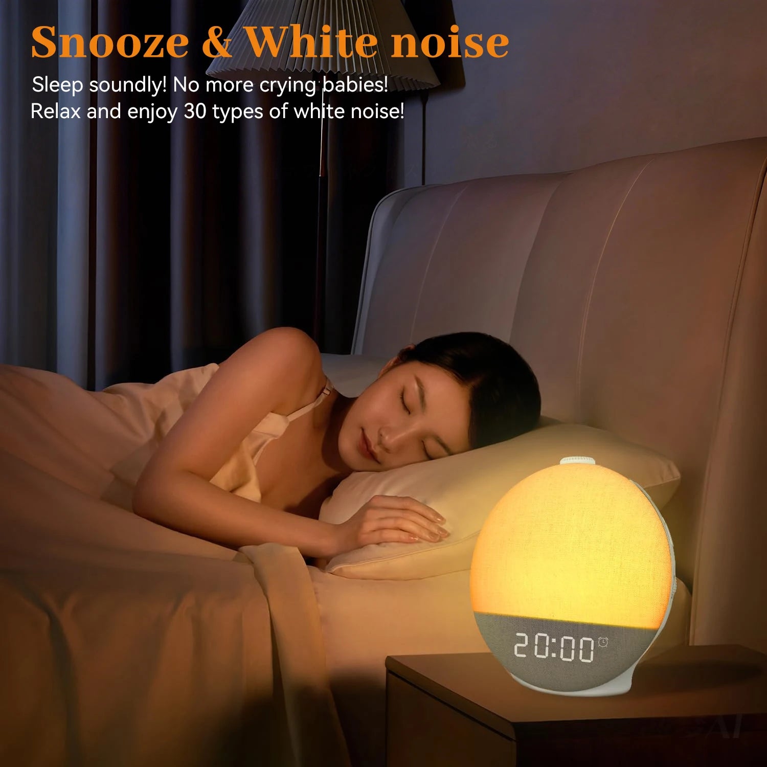 Smart Wake Up Light Sunrise Alarm Clock White Noise Machine Bluetooth Speaker with 30 Sleep Sound for Heavy Sleeper Perfect Gift
