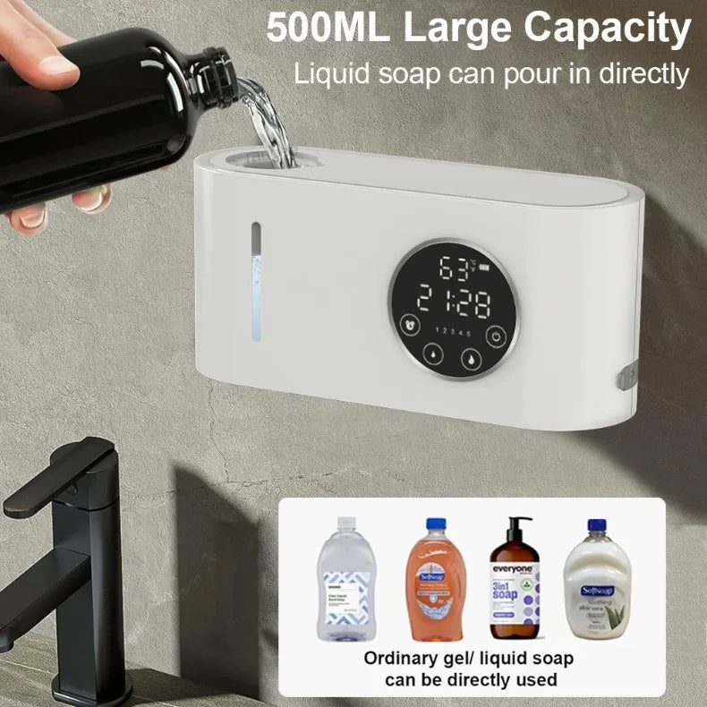 Automatic Soap Dispenser Wall-Mounted Non-Contact Sensor Soap Dispenser (With LED Screen) for Bathroom Kitchen Soap Dispenser