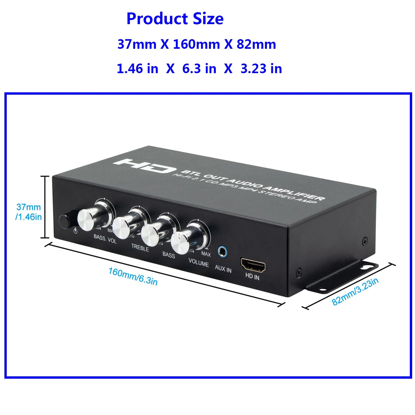 Audio Power Amplifier 80Wx2 Subwoofer HI-FI 2.1CH Audio RCA AUX HDMI Amplifier Stereo Bass Sound Bass  MP3 Car Power Amp