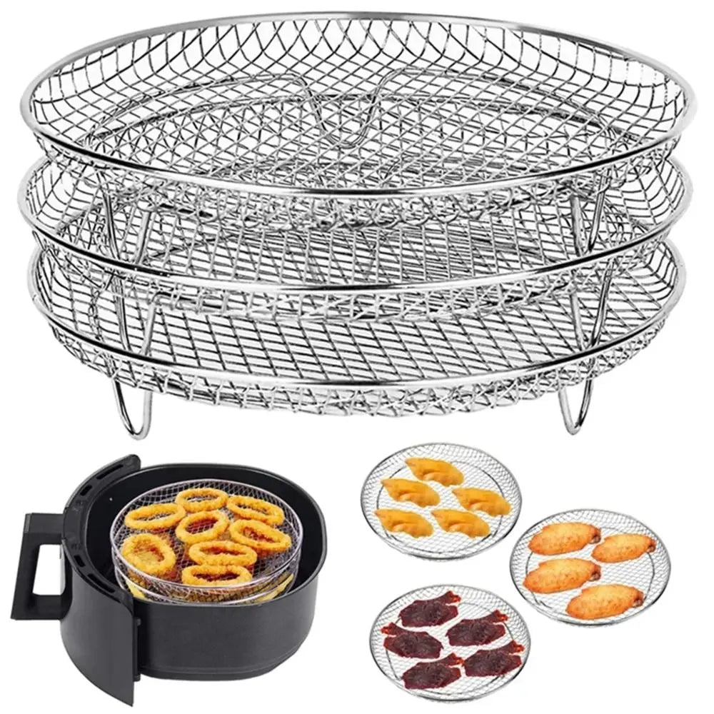 Durable Stackable Air Fryer Rack Non-Stick Stainless Steel Airfryer Tray Grilling Rack Kitchen Gadgets