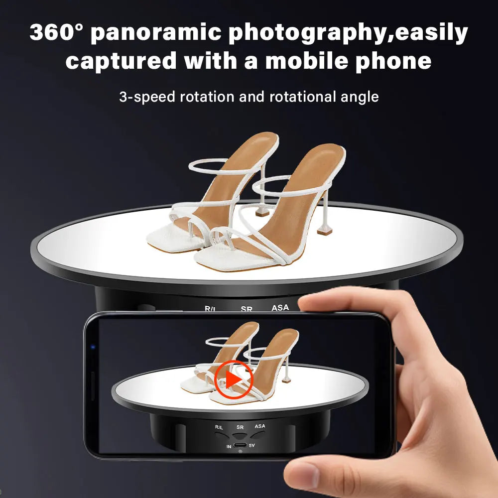 Motorised Rotating Mirror Display Stand,360 Degree Turntable, Jewellery Holder,USB Power Supply, Rotating Shooting, Three Speeds