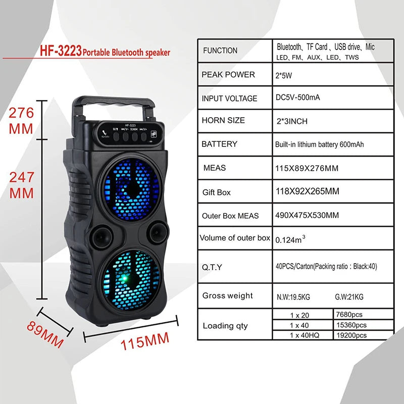Versatile Outdoor Wireless Speaker; Dual 3 Inches Stereo with Bass Subwoofer, USB Power for Home Parties