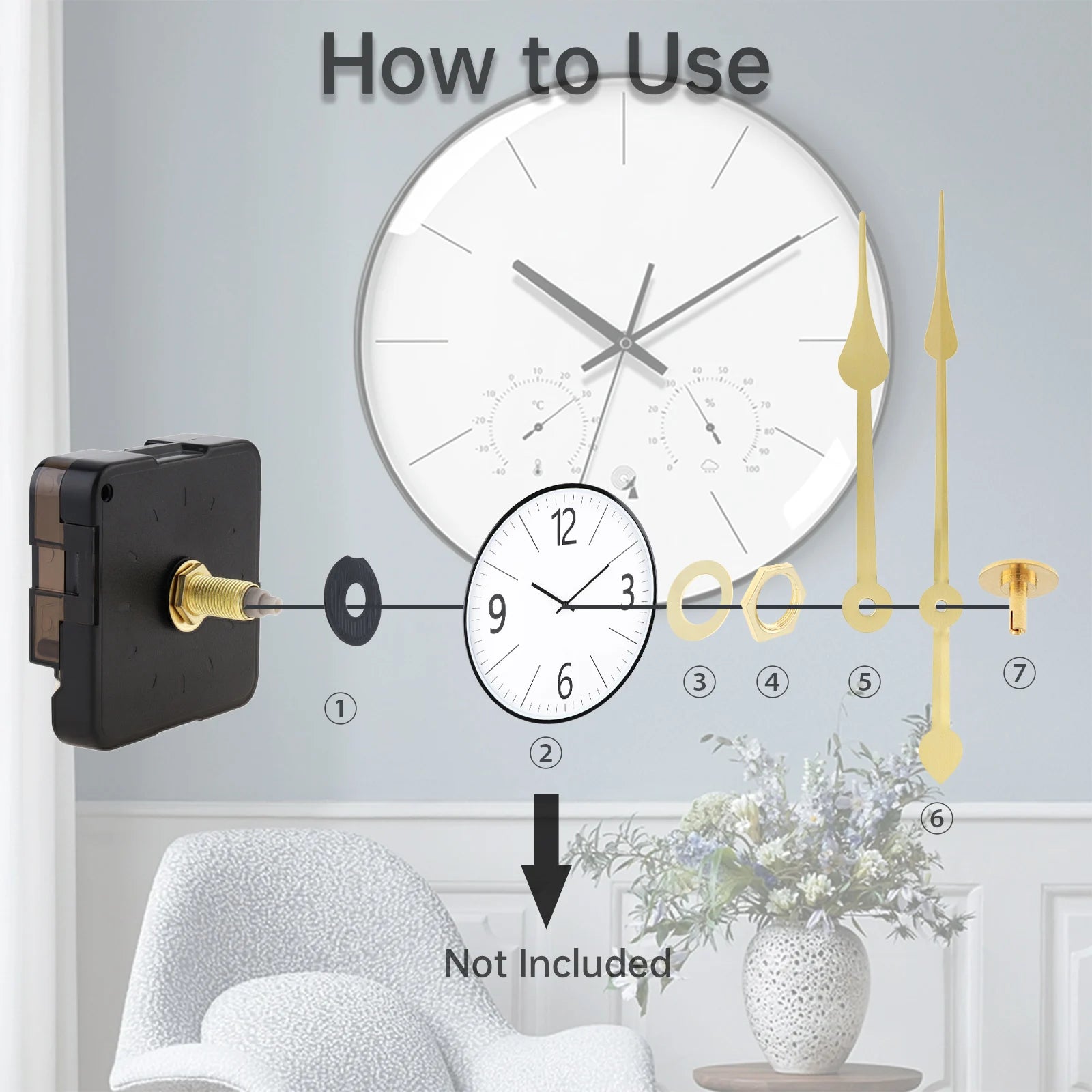 Quartz Battery Operated Silent Wall Clock Movement Mechanisms for DIY / Repair, Clock Parts Replacement