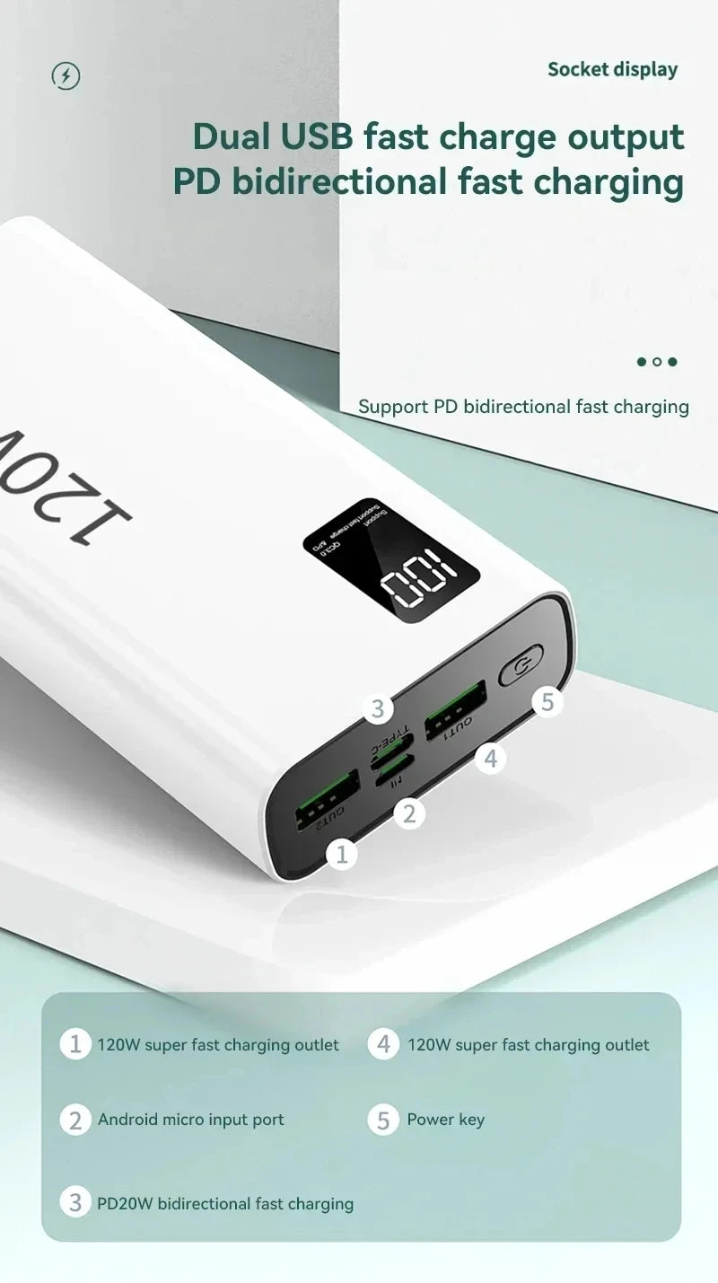 500000mAh Large-capacity Super-fast Charging Power Bank With Digital Display Portable Mobile Power Supply for All Phones