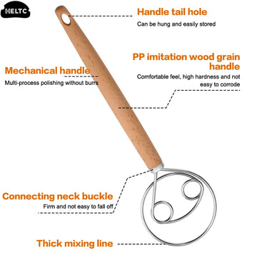 1PCS 10 Inch Creative Hand Blender DIY Danish Bread Stainless Steel Bakeware Dough Whisk Egg Beater Mixer Tool Wood Handle