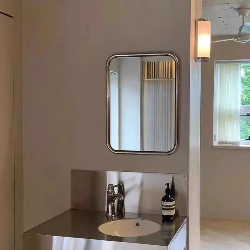 French Art Home Decoration Wall-Mounted High-Definition Mirror Customized Stainless Steel Frame Round, Square Dressing Mirror