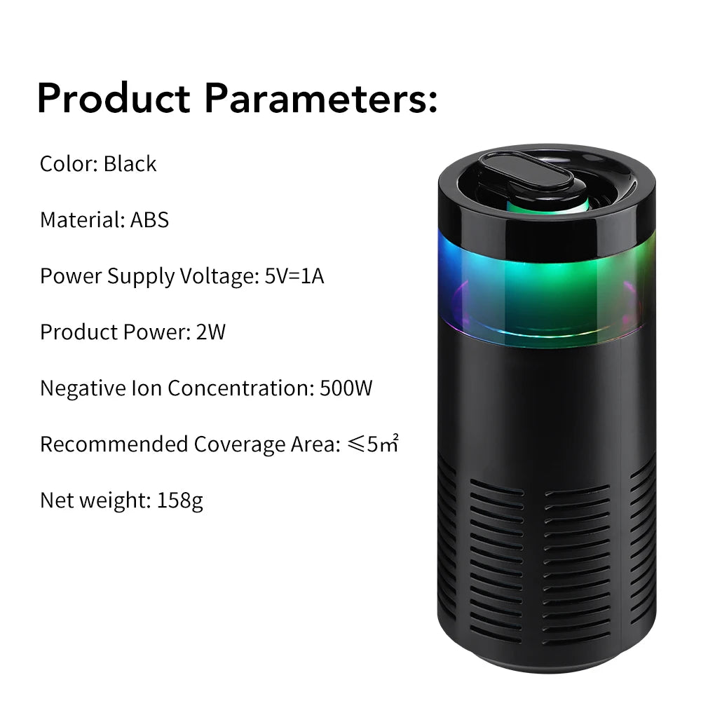 Mini Car Air Purifier Eliminate Pet/Smoke Odor Purification Ionizer Gift Aroma Stick Negative Ion Air Freshener  Ambient Light