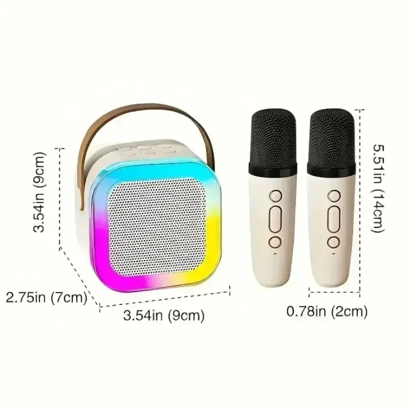 Portable Bluetooth 5.3 Karaoke Speaker 3D Surround Sound with 1-2 Wireless Microphones Home Family Singing for Aux/U Disk/TF