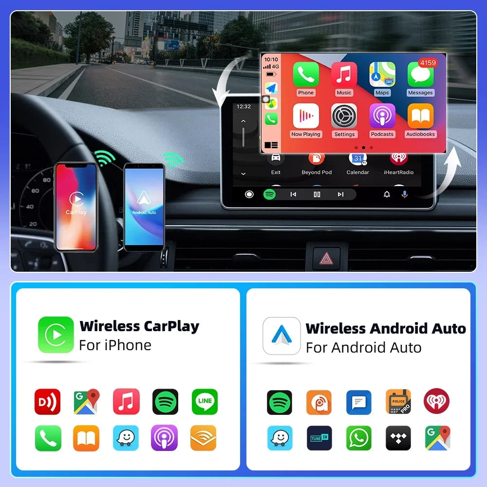 Wired To Wireless Carplay Android 2-in-1 Automatic Adapter Car Gadget Smart Box 5.8GHz Wifi  Plug and Play OTA Update Universal