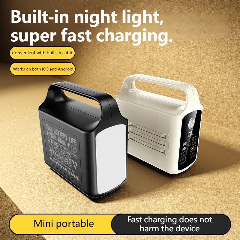 200000mAh Power Bank Large Capacity Portable Outdoor Emergency Power Supply Built-in cable Camping Iight For iPhone Xiaomi