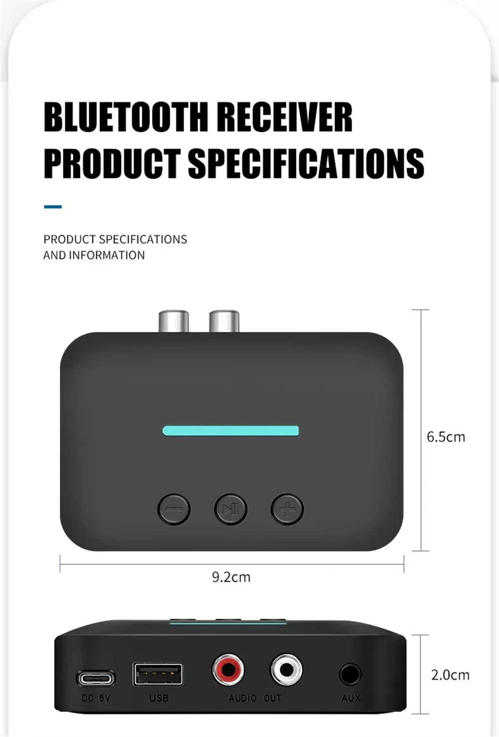 Audio Receiver Adapter Bluetooth 5.3 Stereo Music 3.5mm AUX R/L RCA USB Support U-Disk Playback For Desktop Speaker Amp