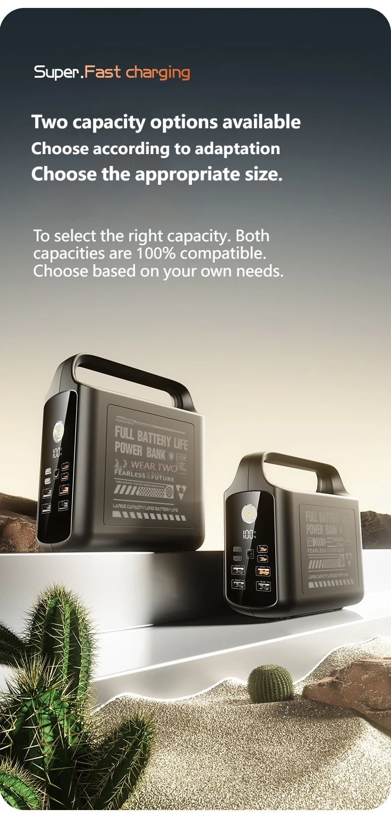 200000mAh Power Bank Large Capacity Portable Outdoor Emergency Power Supply Built-in cable Camping Iight For iPhone Xiaomi