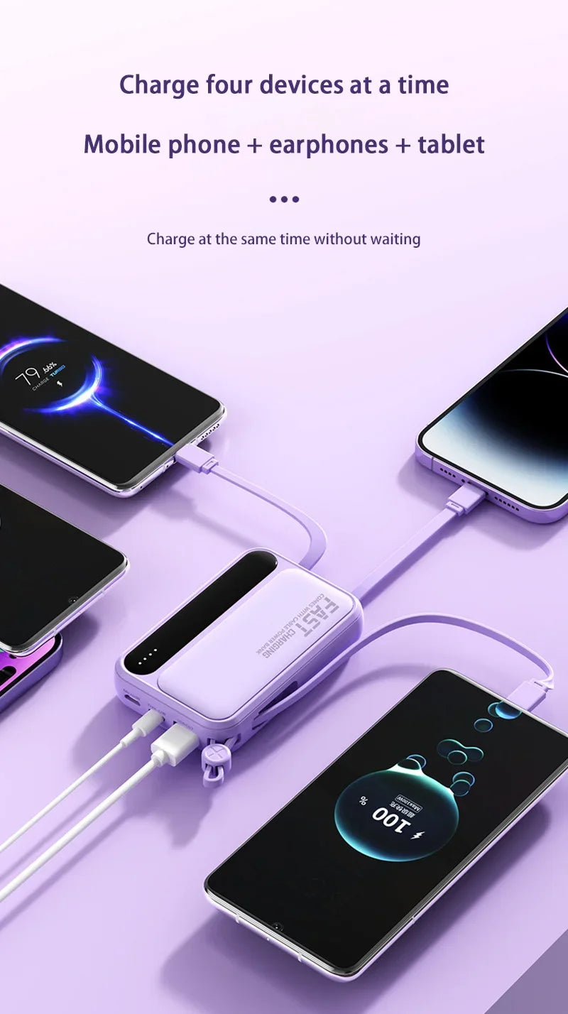 With 4In1 Cables 120W 500000mAh Power Bank Large Capacity Intelligent Digital Display Light Portable Powerbank For iPhone Huawei