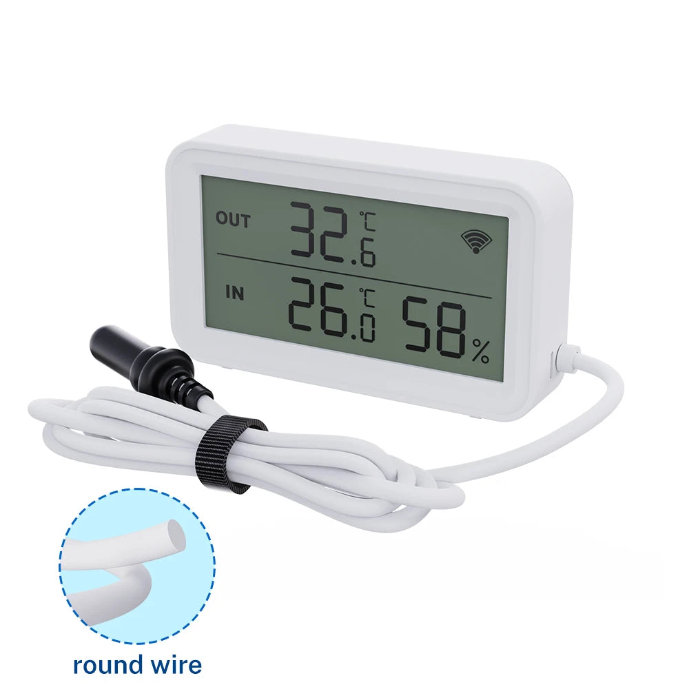 Tuya WiFi Temperature Humidity Sensor LCD Screen Thermometer with External Probe Compatible with Smart Life Google Assistant
