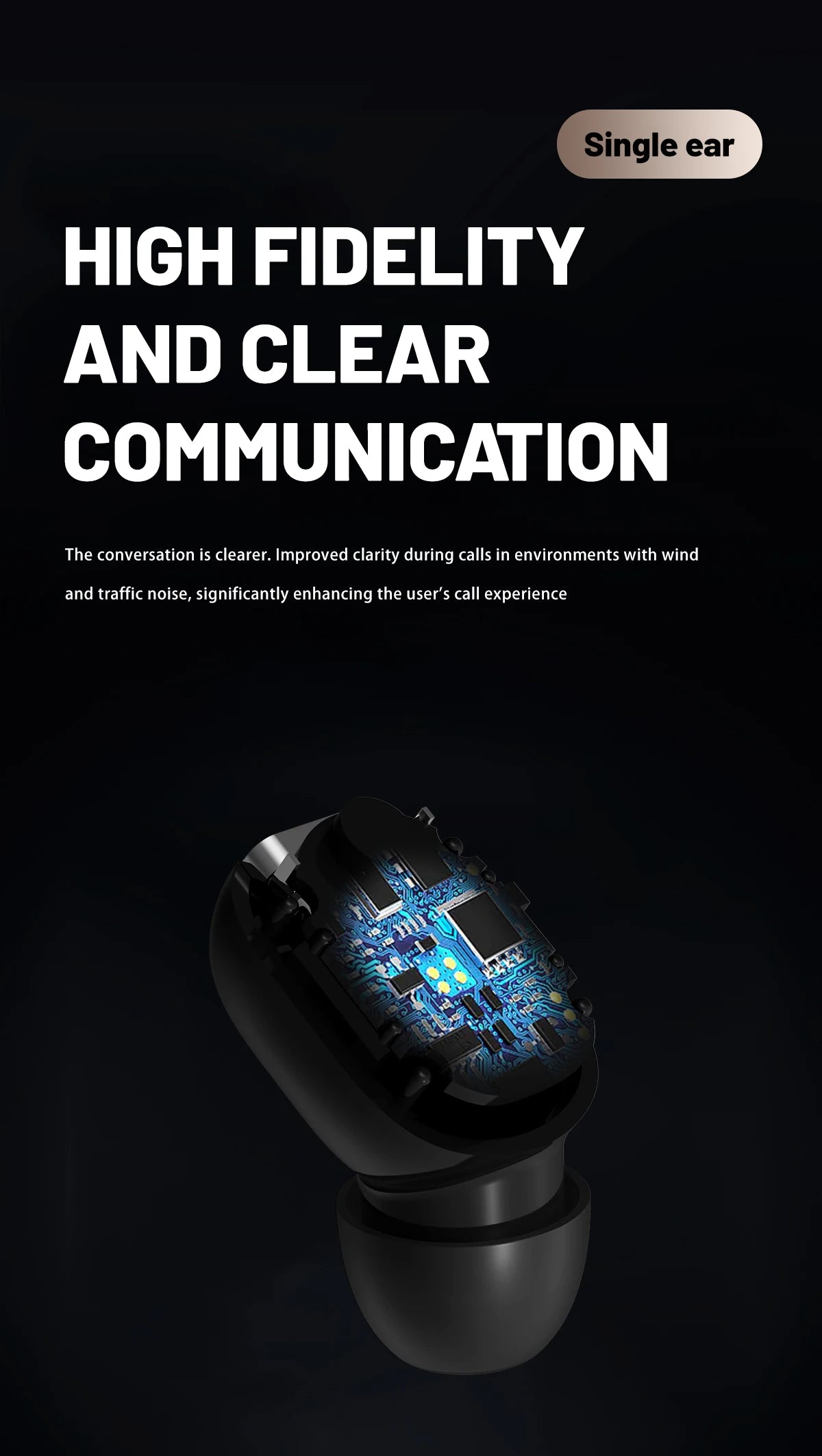Wireless Headphones Bluetooth Earphones With Mic Headset Single Ear Waterproof Earbuds for Left and Right Ear Wear Ear-Mounted